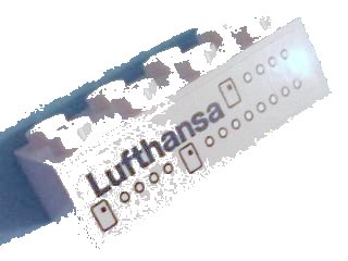 LEGO part Brick 2 x 4 with 'Lufthansa', Airplane Doors and Windows Pattern on Both Sides (Stickers) - Set 40146 (3001pb001)