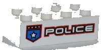 LEGO part Brick 2 x 4 with Police White Star Badge and White 'POLICE' with Red Outline Pattern Model Left Side (Sticker) - Set 8301 3001pb089L