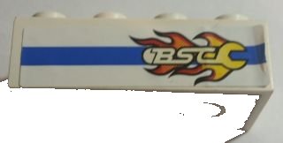 LEGO part Brick 2 x 4 with Blue Line and Flaming Wrench 'BSC' Pattern Model Right Side (Sticker) - Set 8681 (3001pb102R)