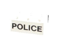 LEGO part Brick 2 x 3 with Black 'POLICE' Sans-Serif Pattern 3002oldpb05