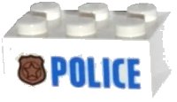 LEGO onderdeel Brick 2 x 3 with Police Copper Star Badge and Blue 'POLICE' Pattern (Sticker) - Set 60130 3002pb30