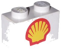 LEGO part Brick 1 x 2 with Shell Logo I Pattern 3004p60