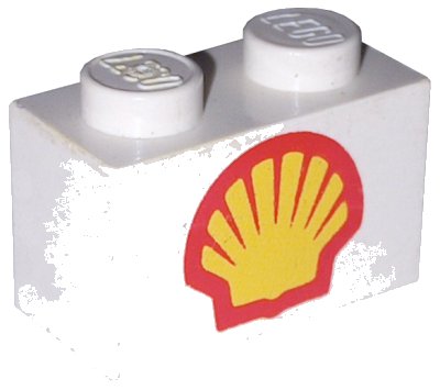 LEGO onderdeel Brick 1 x 2 with Shell Logo I Pattern (3004p60)
