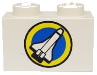 LEGO part Brick 1 x 2 with Shuttle and Yellow Circle Pattern 3004pb010