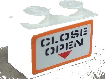 LEGO part Brique 1 x 2 avec motif 'CLOSE OPEN' (Autocollant) - Set 7738 (3004pb099)