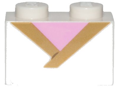 LEGO part Mattone 1 x 2 con Motivo Bordo Dorato e Triangolo Rosa Acceso (3004pb189)