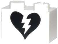 LEGO part Brick 1 x 2 with Black Split Broken Heart Pattern 3004pb358