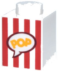 LEGO part Steen 1 x 1 with Red Vertical Stripes and Yellow 'POP' in Speech Bubble Pattern (Popcorn Box) 3005pb028