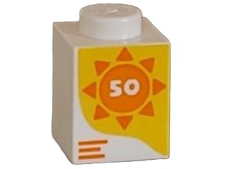 LEGO part Brick 1 x 1 with Number 50 in Orange Sun on Yellow Background Pattern (3005pb060)