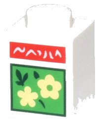 LEGO part Brick 1 x 1 with Bright Light Yellow Flowers and Dark Green Leaves on Bright Green Square and Red Bar with White Text Pattern (Animal Crossing Flower Seeds) 3005pb066