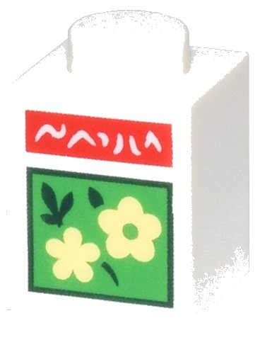 LEGO onderdeel Brick 1 x 1 with Bright Light Yellow Flowers and Dark Green Leaves on Bright Green Square and Red Bar with White Text Pattern (Animal Crossing Flower Seeds) (3005pb066)