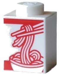 LEGO onderdeel Brick 1 x 1 with Red Chopsticks and Noodles in Bowl Pattern (Noodle Box) 3005pb076