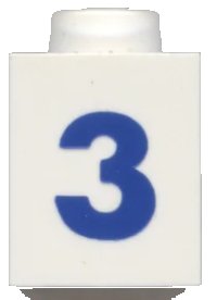 LEGO part Brick 1 x 1 with Blue Number 3 Pattern (Bold Font) 3005pt3b