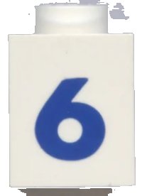 LEGO part Brick 1 x 1 with Blue Number 6 Pattern (Bold Font) 3005pt6b