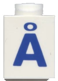 LEGO part Brick 1 x 1 with Blue Capital Letter A with Ring (Å) Pattern (Bold Font) 3005ptAringb