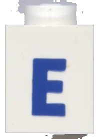 LEGO part Brick 1 x 1 with Blue Capital Letter E Pattern (Bold Font) 3005ptEb