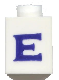 LEGO onderdeel Brick 1 x 1 with Blue Capital Letter E Pattern (Serif Font) (3005ptEs)