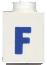 LEGO part Brick 1 x 1 with Blue Capital Letter F Pattern (Bold Font) 3005ptFb