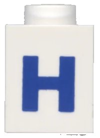 LEGO part Brick 1 x 1 with Blue Capital Letter H Pattern (Bold Font) 3005ptHb