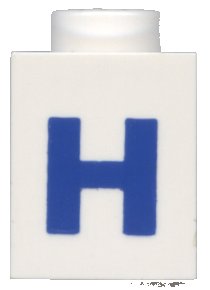 LEGO onderdeel Brick 1 x 1 with Blue Capital Letter H Pattern (Bold Font) (3005ptHb)