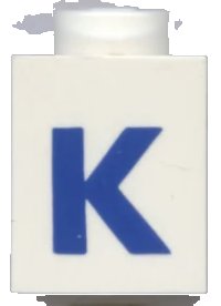 LEGO part Brick 1 x 1 with Blue Capital Letter K Pattern (Bold Font) 3005ptKb