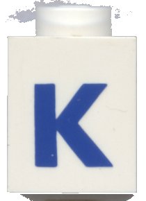 LEGO onderdeel Brick 1 x 1 with Blue Capital Letter K Pattern (Bold Font) (3005ptKb)