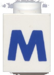 LEGO onderdeel Brick 1 x 1 with Blue Capital Letter M Pattern (Bold Font) (3005ptMb)