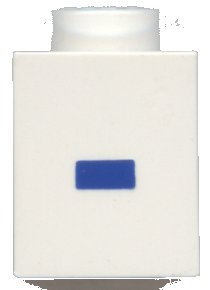 LEGO onderdeel Brick 1 x 1 with Blue Dash / Hyphen / Minus Sign (-) Pattern (Bold Font) (3005ptMinusb)