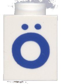 LEGO onderdeel Brick 1 x 1 with Blue Capital Letter O with Diaeresis (Ö) Pattern (Bold Font) (3005ptOdiaerb)