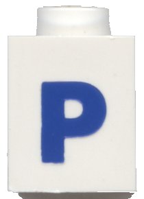 LEGO onderdeel Brick 1 x 1 with Blue Capital Letter P Pattern (Bold Font) (3005ptPb)