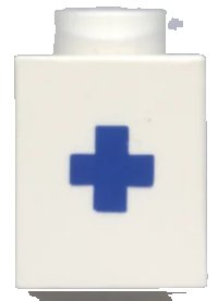 LEGO part Brick 1 x 1 with Blue Plus Sign (+) Pattern (Bold Font) 3005ptPlusb