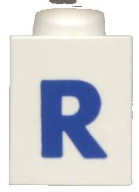 LEGO part Brick 1 x 1 with Blue Capital Letter R Pattern (Bold Font) 3005ptRb