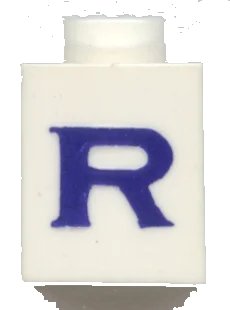 LEGO onderdeel Brick 1 x 1 with Blue Capital Letter R Pattern (Serif Font) (3005ptRs)