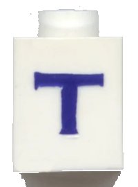 LEGO part Brick 1 x 1 with Blue Capital Letter T Pattern (Serif Font) 3005ptTs