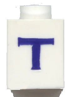 LEGO onderdeel Brick 1 x 1 with Blue Capital Letter T Pattern (Serif Font) (3005ptTs)