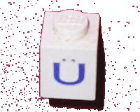 LEGO part Brick 1 x 1 with Blue Capital Letter U with Diaeresis (Ü) Pattern 3005ptUdiaer