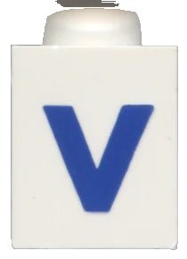 LEGO onderdeel Brick 1 x 1 with Blue Capital Letter V Pattern (Bold Font) (3005ptVb)