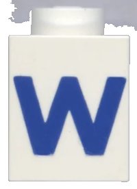 LEGO part Brick 1 x 1 with Blue Capital Letter W Pattern (Bold Font) 3005ptWb