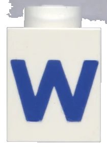 LEGO onderdeel Brick 1 x 1 with Blue Capital Letter W Pattern (Bold Font) (3005ptWb)