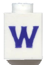 LEGO part Brick 1 x 1 with Blue Capital Letter W Pattern (Serif Font) 3005ptWs