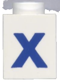 LEGO part Brick 1 x 1 with Blue Capital Letter X Pattern (Bold Font) 3005ptXb