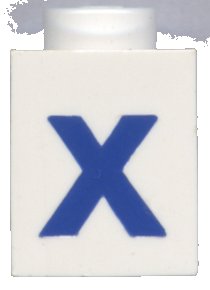 LEGO onderdeel Brick 1 x 1 with Blue Capital Letter X Pattern (Bold Font) (3005ptXb)