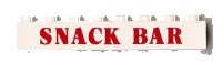 LEGO part Brick 1 x 8 with Red 'SNACK BAR' Pattern - Surface Print 3008pb013b