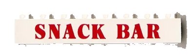 LEGO onderdeel Brick 1 x 8 with Red 'SNACK BAR' Pattern - Surface Print (3008pb013b)