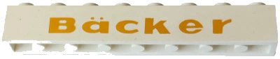 LEGO onderdeel Brick 1 x 8 with Gold 'Backer' Pattern (Bäcker) (3008pb032)