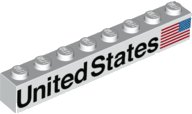 LEGO part Brick 1 x 8 with Black 'United States' and Flag Pattern Model Right Side 3008pb171R