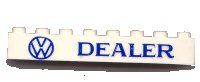 LEGO part Brick 1 x 8 with Blue 'VW DEALER' Pattern 3008px19