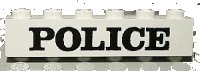 LEGO part Brick 1 x 6 with Black 'POLICE' Serif Pattern 3009pb022