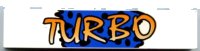 LEGO part Brick 1 x 6 with Yellow 'TURBO' on Blue Background and Black Spots Pattern 3009pb024