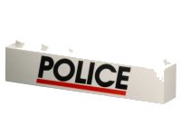 LEGO part Brick 1 x 6 with Black 'POLICE' and Red Line Pattern 3009pb028